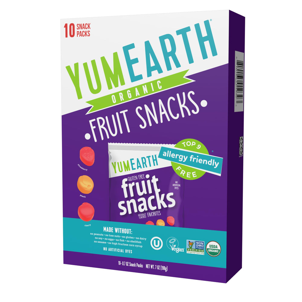 YumEarth box of ten organic fruit snacks for convenient on-the-go snacking