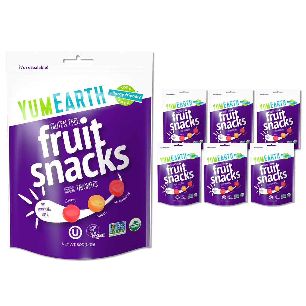 YumEarth Organic Fruit Snacks six-pack, convenient on-the-go energy for kids