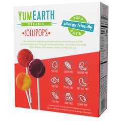 YumEarth Pomegranate flavor pops, bright red color and natural ingredients.