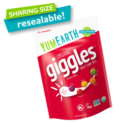 YumEarth Giggles Top 9 Allergen-Free label supports inclusive sharing at schools and parties.