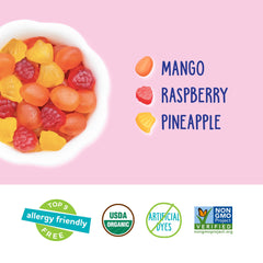 YumEarth mango flavor tropical fruit snacks for on-the-go snacking.