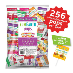Packaging shot of YumEarth Vitamin C Pops highlighting convenient individually wrapped lollipops.