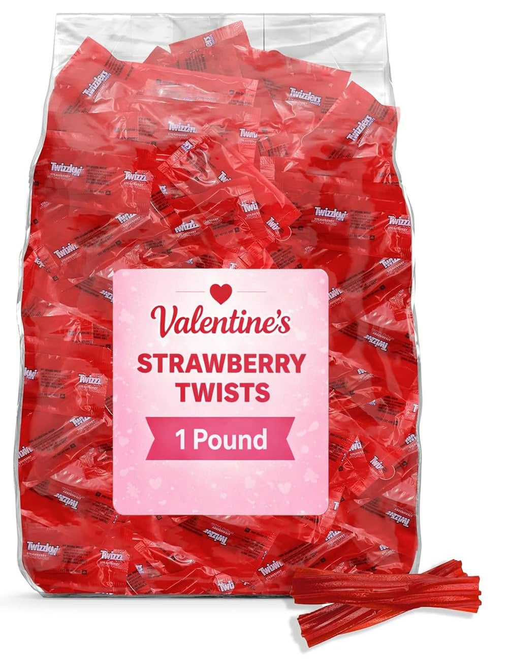 YUMTOV Strawberry Twist Licorice in a 1 lb bag ready for sharing at parties.