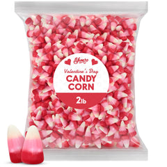 Yumzo candy corn bulk 2lb bag with white, pink and red pieces, ideal for classroom parties.