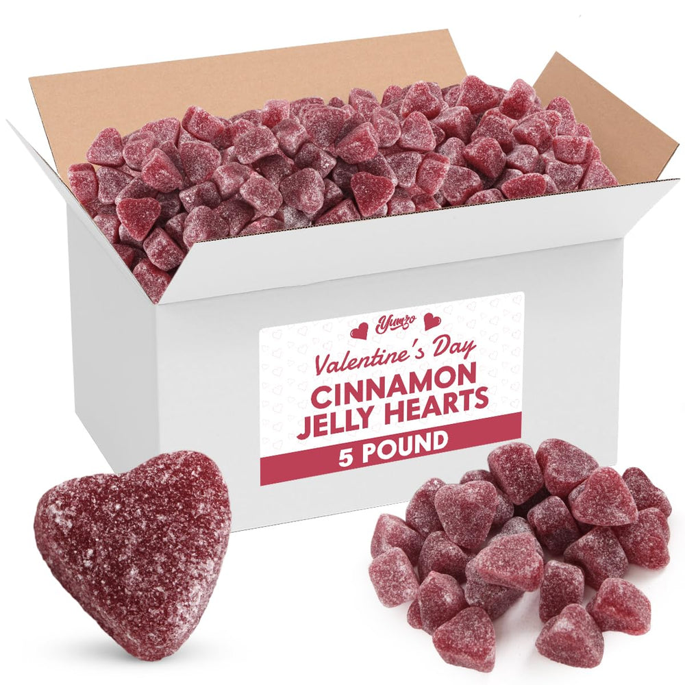 Yumzo Cinnamon Jelly Hearts bulk pack on display for Valentine sharing