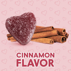Close-up of Yumzo cinnamon jelly hearts showing chewy texture