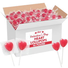 Yumzo heart lollipops bulk 10lb display for classroom exchanges and party favors.