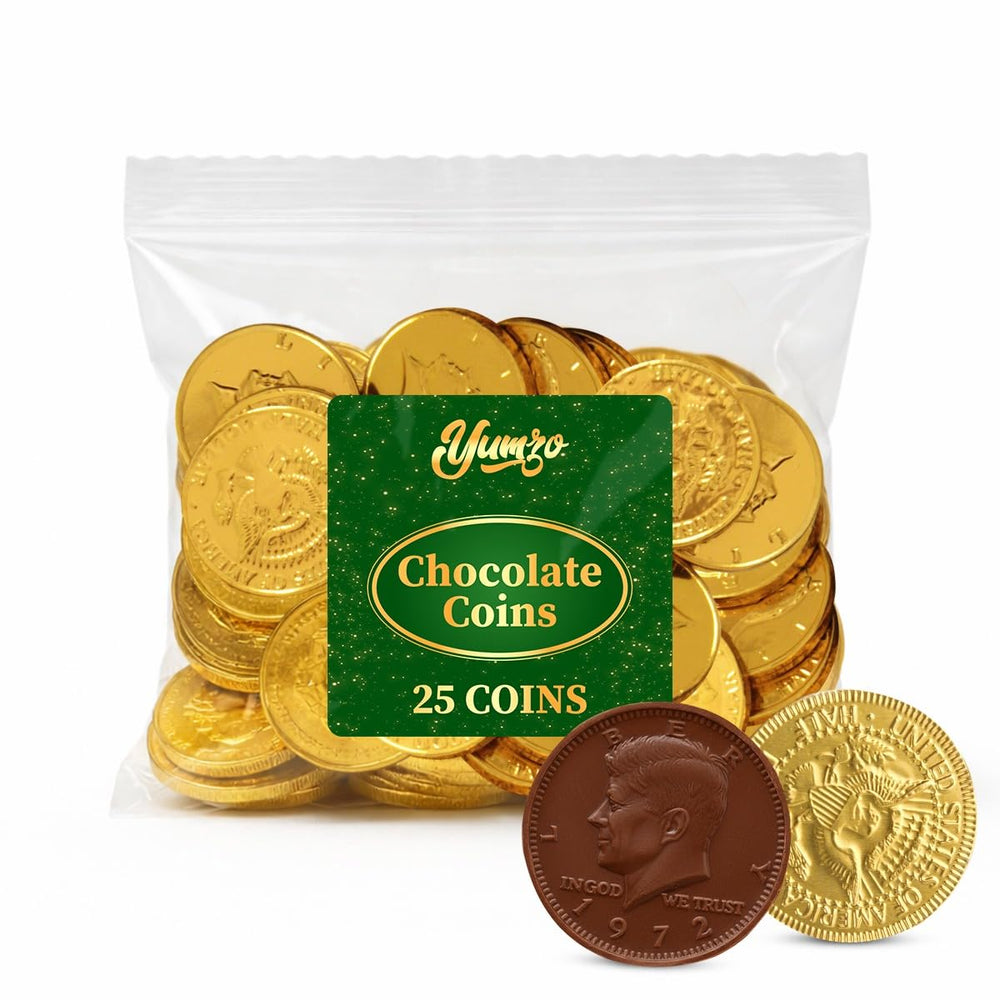 Yumzo St Patrick's Day gold chocolate coins on display for party favors