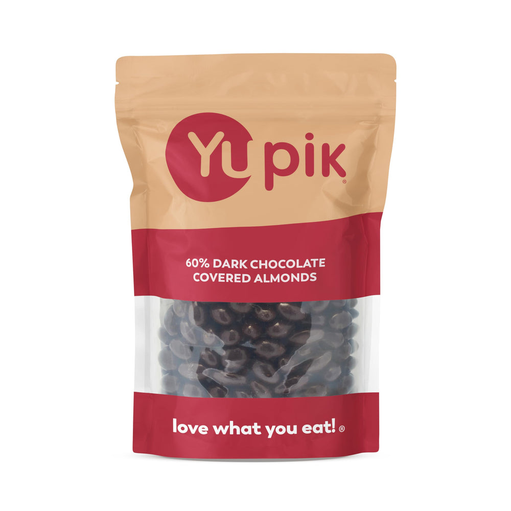 Yupik 60% dark chocolate almonds with glossy coating, a perfect everyday snack.
