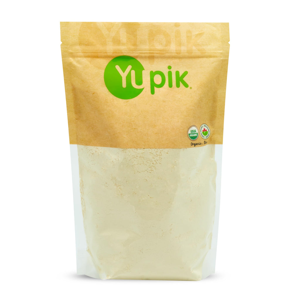 Yupik chickpea flour packaging highlights organic, gluten-free quality.