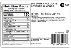 Close-up of Yupik dark chocolate almonds showing smooth and crunchy texture.