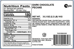 Yupik Dark Chocolate Pecans close-up with glossy coat and crunchy texture