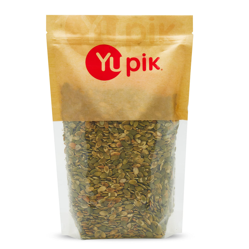 Yupik dry-roasted pumpkin seeds, shelled, for a crunchy oil-free snack.