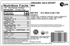 Close-up of Yupik Goji Sport Trail Mix ingredients with goji berries and seeds