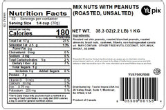 Yupik Mixed Nuts ingredients closeup shows peanuts, cashews, almonds and hazelnuts.