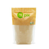 Yupik Organic Almond Meal in a jar shows a fine, light texture ideal for baking.