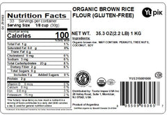 Yupik organic brown rice flour bag emphasizes organic, gluten-free cooking