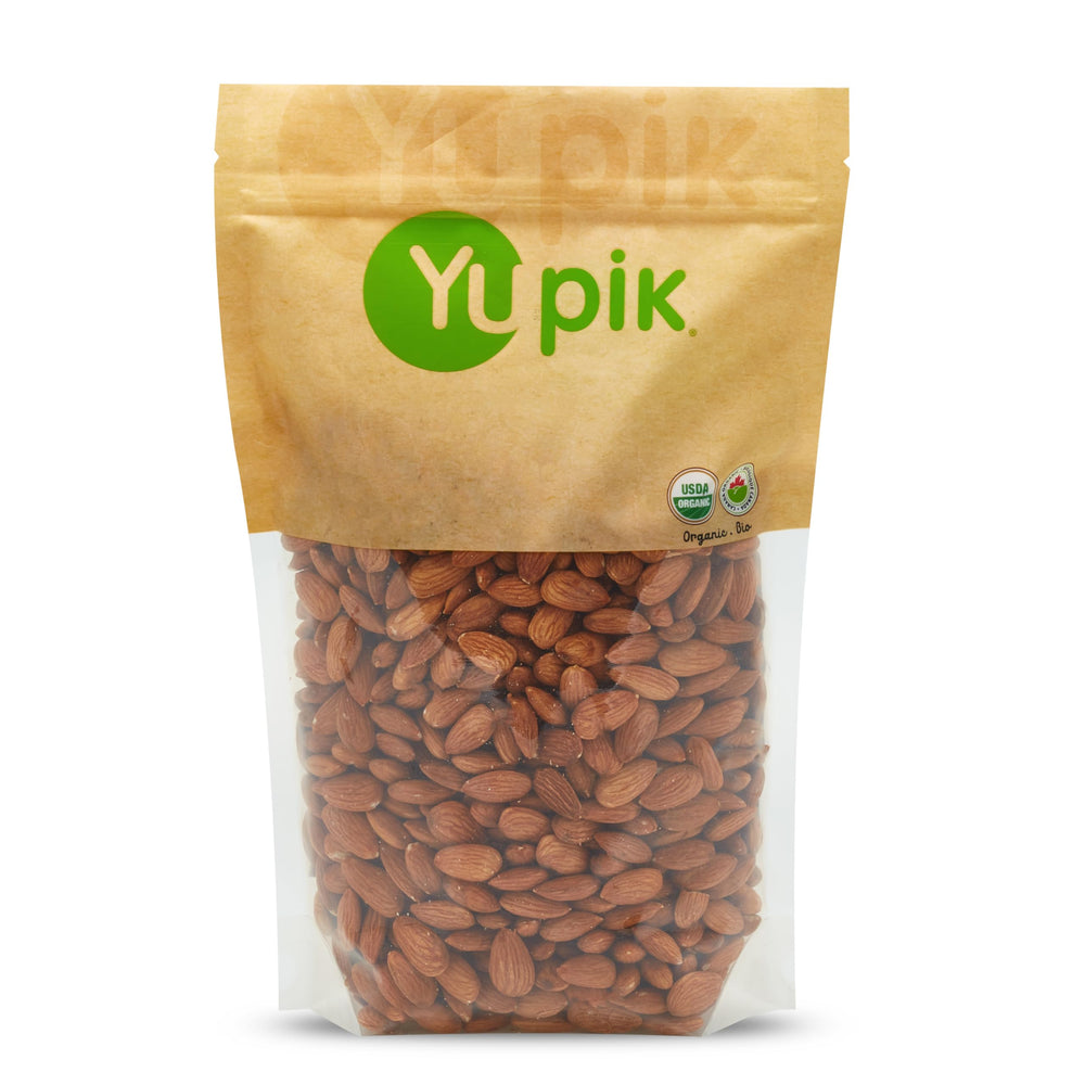 Yupik Organic California almonds in packaging, convenient protein-rich snack for on-the-go