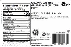 Close-up of Yupik Organic Oat Flour powder, fine grind.