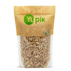 Yupik cashew pieces packaging for 2.2 lb bag, ideal for gluten-free snacking.