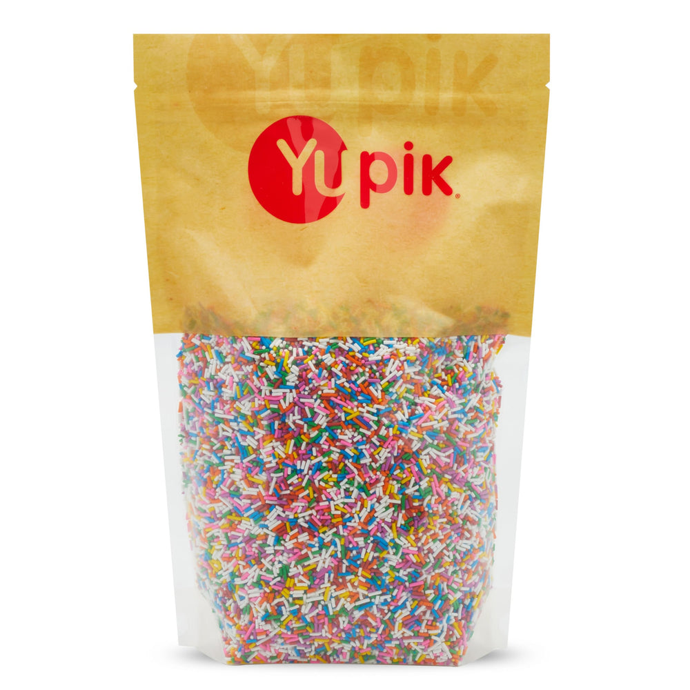 Yupik Rainbow Sprinkles packaging adds color to baked goods.