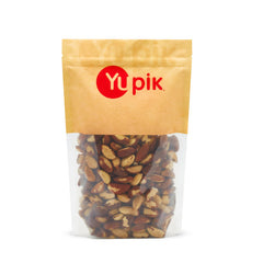 Yupik Raw Brazil Nuts packaging on shelf, gluten-free snack option.