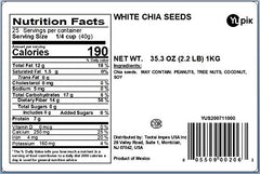 Yupik Raw White Chia Seeds close-up showing tiny seeds ideal for recipe texture.