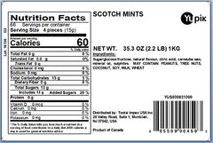 Close-up of Yupik Scotch Mints hard candy shell