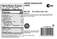 Yupik white chocolate chips closeup, small morsels melt smoothly in recipes.