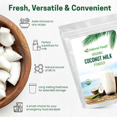 Powder mixed with water producing creamy coconut milk