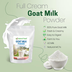 Goat milk powder dissolving in water to form creamy milk