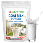 Z Natural Foods goat milk powder packaging highlighting premium Dutch quality for versatile cooking