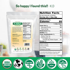 Z Natural Foods pumpkin powder with a spoon shows precise portioning for recipes.