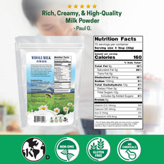 Scoop of Z Natural Foods whole milk powder ready for quick mixing