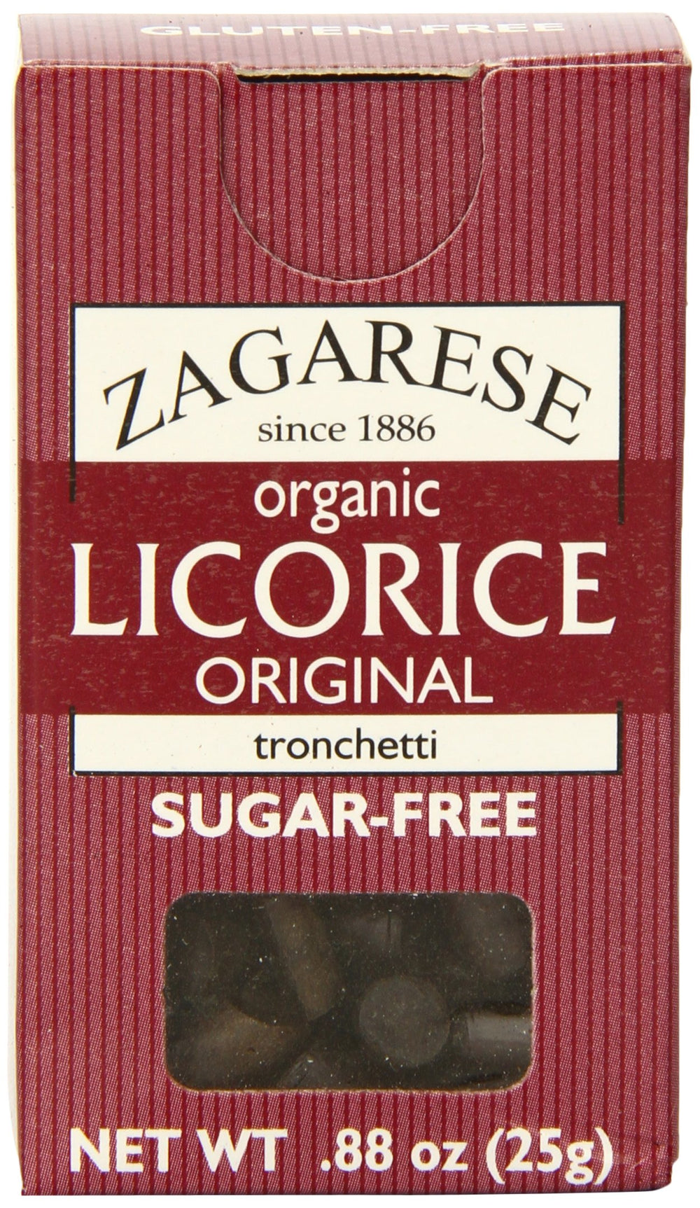 Zagarese licorice pellets ready for quick tasting in a convenient flip-top box.