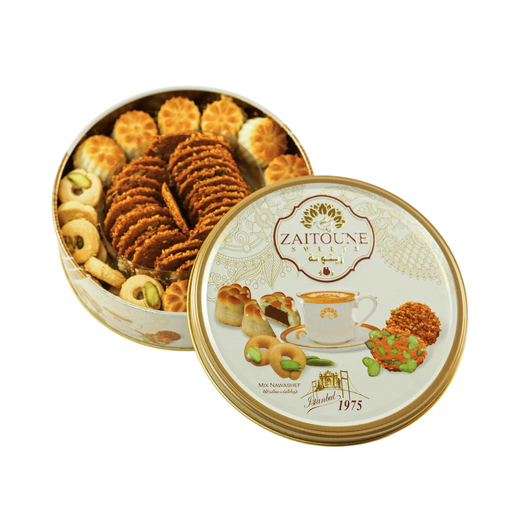 Zaitoune premium mini mixed cookies in a gift tin for tea time