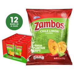 Close-up of Zambos Chile Limón Plantain Chips showing crispy texture.
