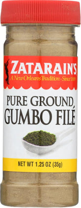 Zatarain's Gumbo File front label highlighting authentic Cajun flavor.