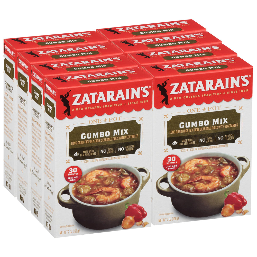 Zatarain's Gumbo Mix packaging display for quick weeknight dinners.