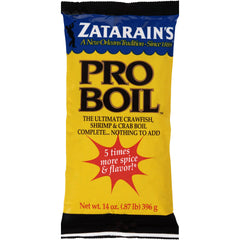 Zatarain's Pro Boil packaging sack shown, ideal for quick, flavorful seafood boils at home.