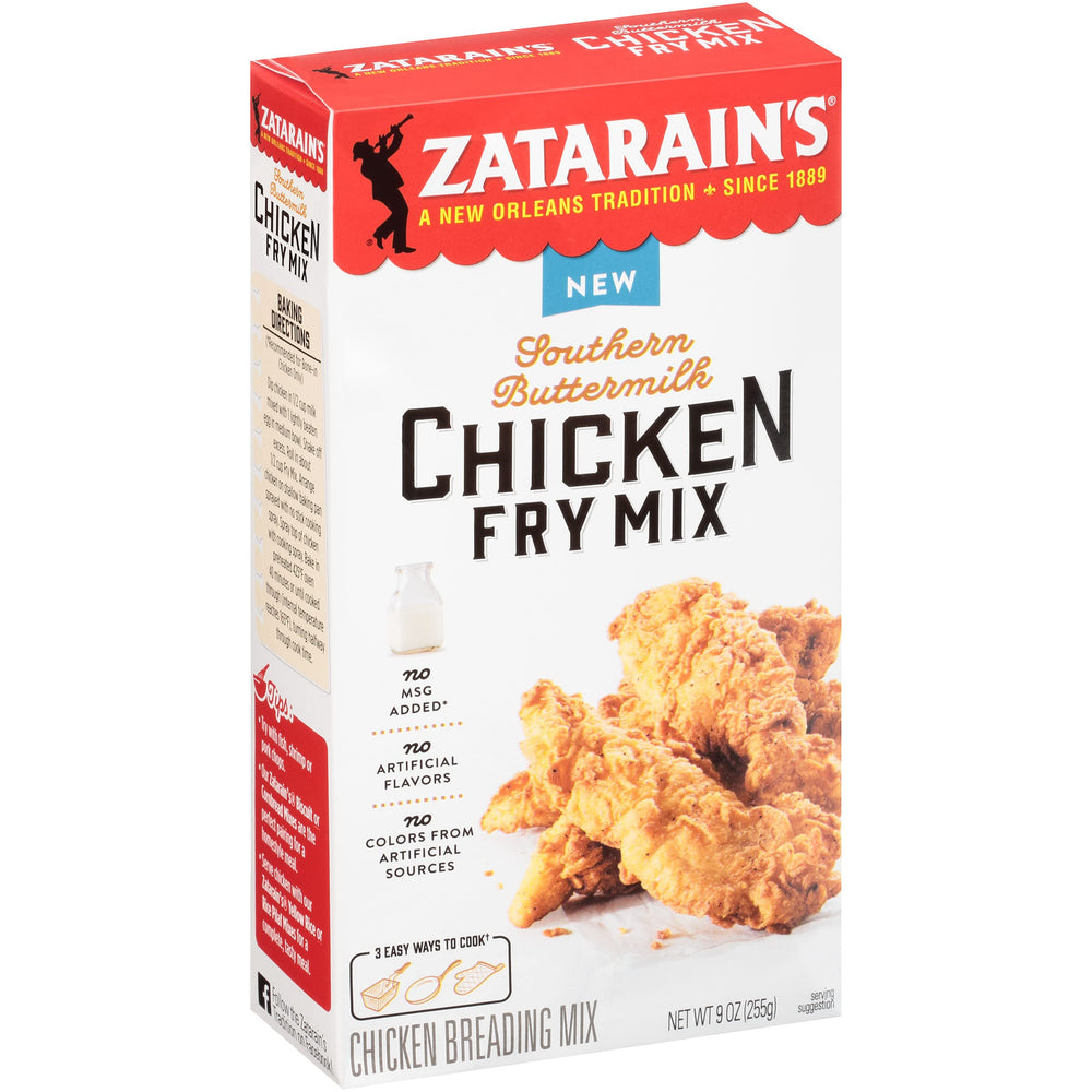 Zatarain's Southern Buttermilk Chicken Fry Mix box front for quick crispy chicken
