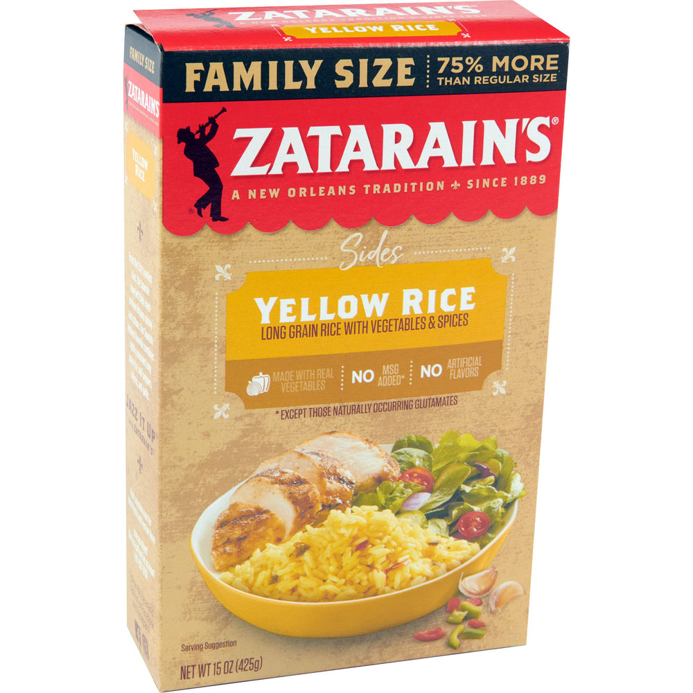 Zatarain's Yellow Rice in a steaming bowl, a ready-to-serve side for weeknight meals.