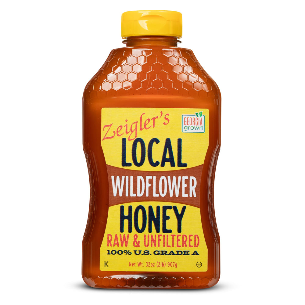 Zeigler's Wildflower Honey 32oz label and jar for authentic Georgia-grown sweetness.
