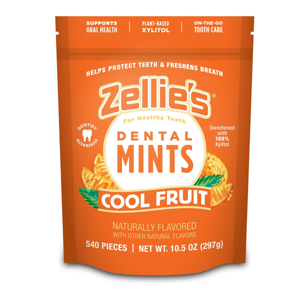 Zellie's Cool Fruit Mints pack front for on-the-go fresh breath.