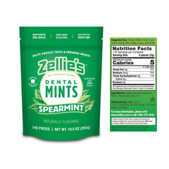 Zellie's spearmint mints close-up texture showing smooth tablets for refreshing taste