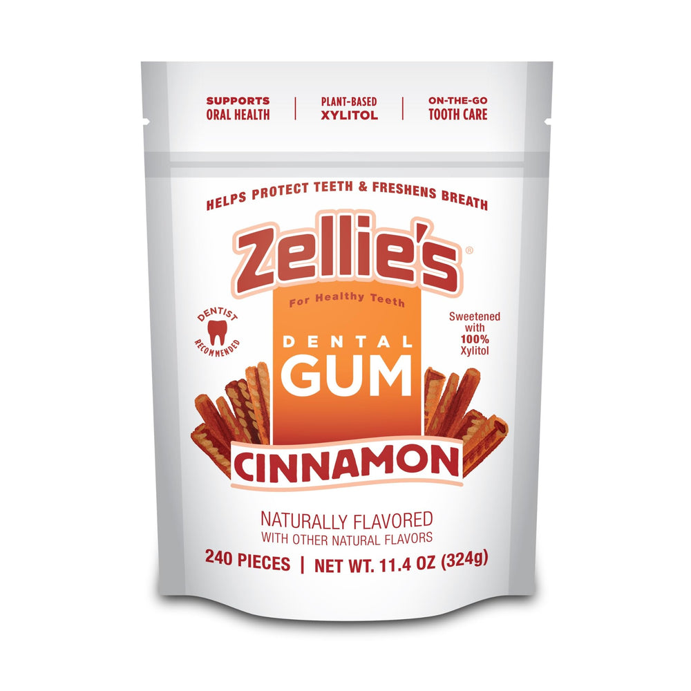 Zellie's Cinnamon xylitol gum front-pack for on-the-go oral care