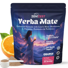 ZeniZest Yerba Mate instant tea bottle with orange flavor energizing daily routines