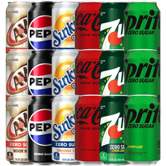 Zero-Suger Soft Drink Assortment can with six flavors, ideal for parties and office breaks