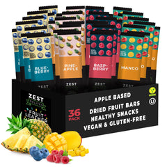 ZEST Delites fruit snacks pack front featuring apple-based bars for a healthy snack.
