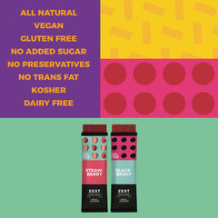 ZEST Delites strawberry fruit leather; natural ingredients for lunchbox treats.